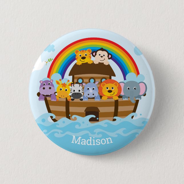 Personalised Cute Noah's Ark Baby Shower Button (Front)