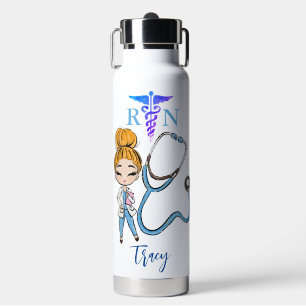Personalised Cute Nurse Monogram Gift  Water Bottle