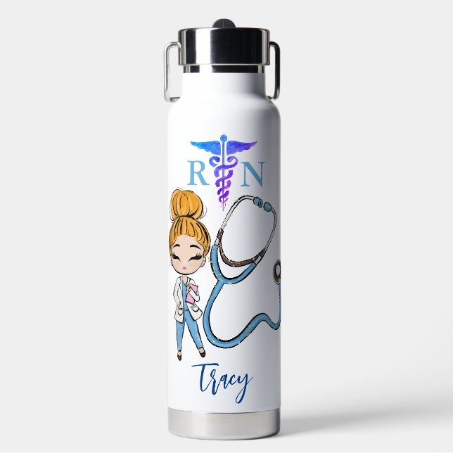 Personalised Cute Nurse Monogram Gift  Water Bottle (Front)