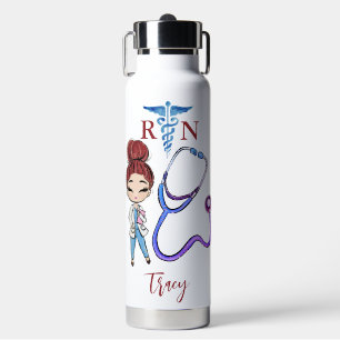 Personalised Cute Nurse Monogram Gift Water Bottle