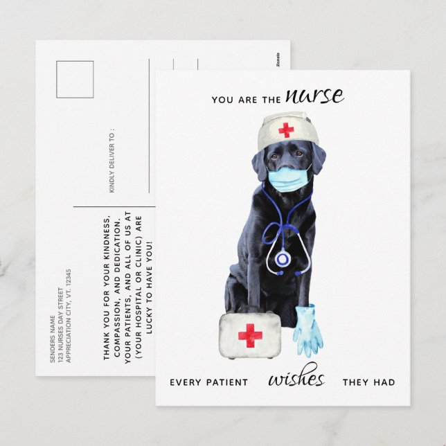 Personalised Cute Nursing Dog Nurses Day Holiday Postcard (Front/Back)
