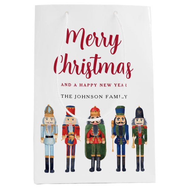 Personalised Cute Nutcracker Merry Christmas Medium Gift Bag (Front)
