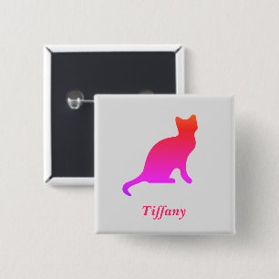 Personalised cute ombre cat  15 cm square badge