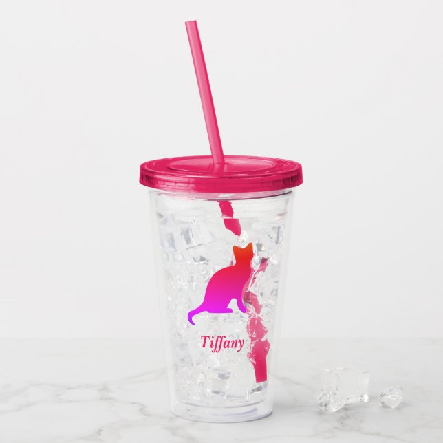 Personalised cute ombre cat  acrylic tumbler (Front Ice)