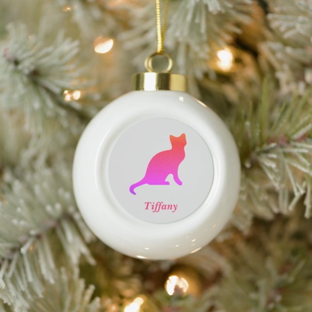 Personalised cute ombre cat  ceramic ball christmas ornament (Tree)