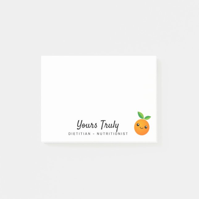 Personalised cute orange fruit cartoon dietician post-it notes (Front)