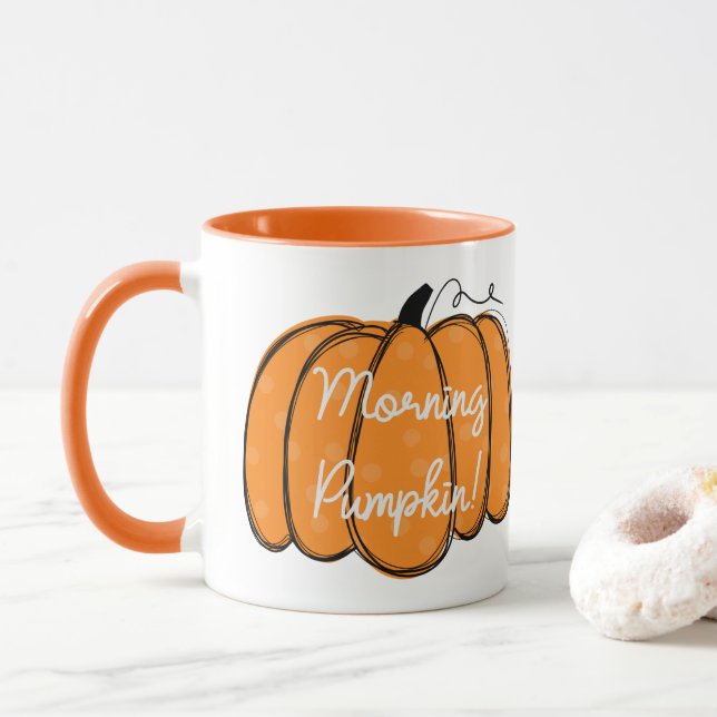Personalised Cute Orange Good Morning Pumpkin Mug (With Donut)