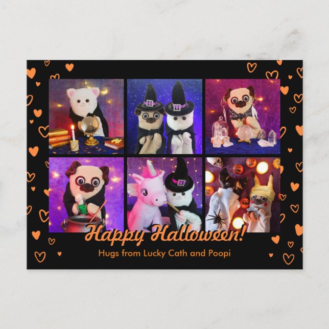 Personalised Cute Orange Hearts Halloween Photo Postcard (Front)