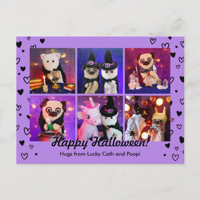 Personalised Cute Orange Hearts Halloween Photo Postcard (Front)