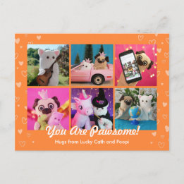  Personalised Cute Orange Stylish Hearts Photo Postcard