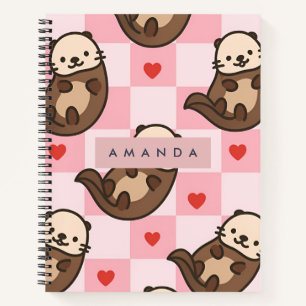 Personalised Cute Otter Love with Heart Pattern Notebook