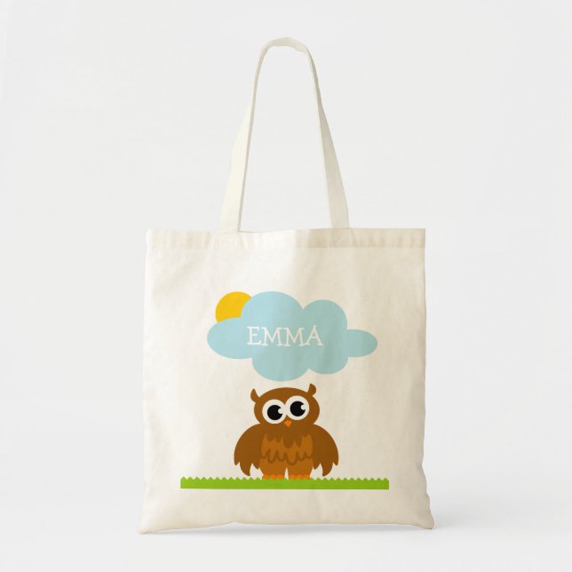 Personalised cute owl bird cartoon kid's tote bag (Front)