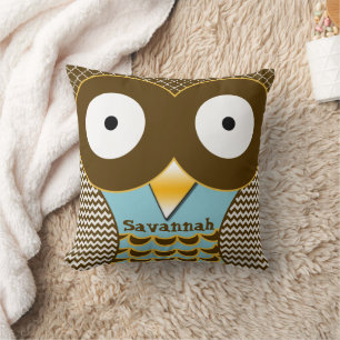 Personalised Cute Owl Blue & Orange American Mojo Cushion