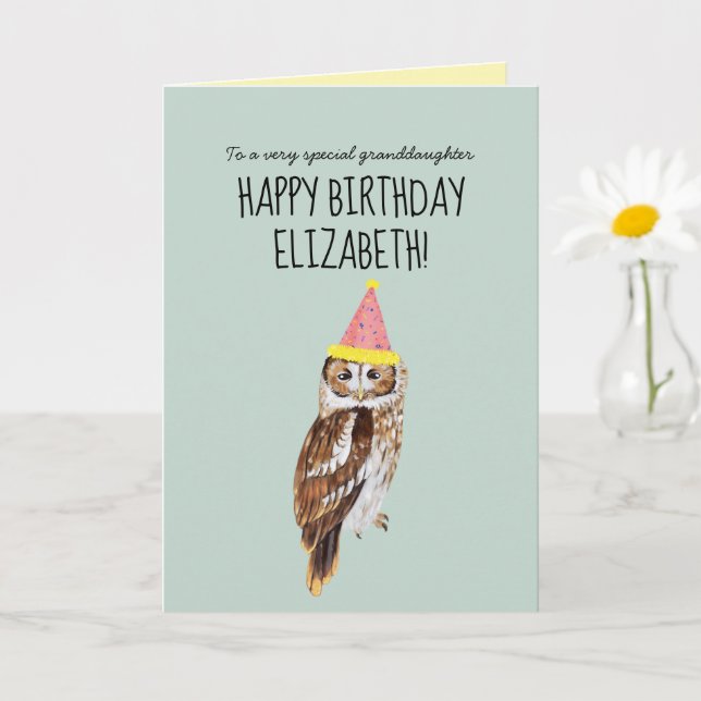 Personalised Cute Owl Granddaughter Birthday Card (Small Plant)