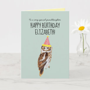 Personalised Cute Owl Granddaughter Birthday Card