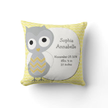 Personalised Cute Owl Grey Chevron Pillow