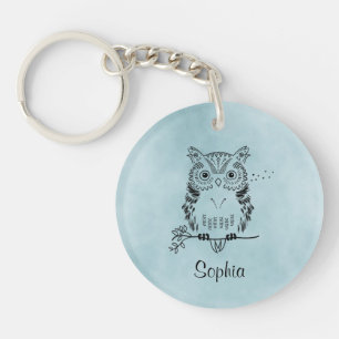 Personalised Cute Owl Illustration Key Ring