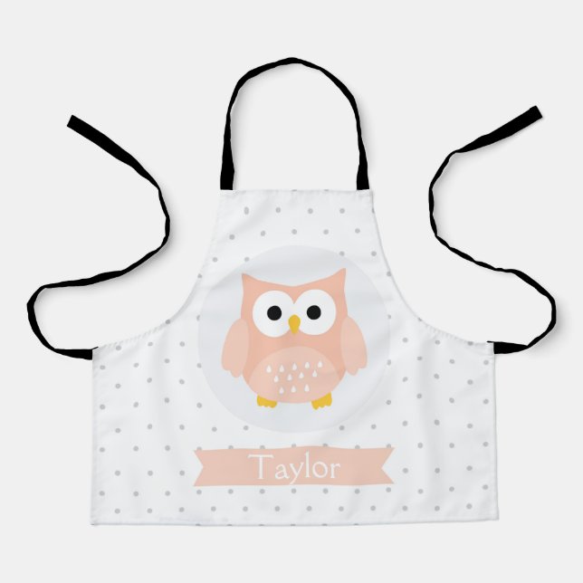 Personalised Cute Owl Kids Apron (Front)