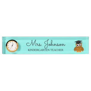 Personalised cute owl kindergarten school teacher nameplate