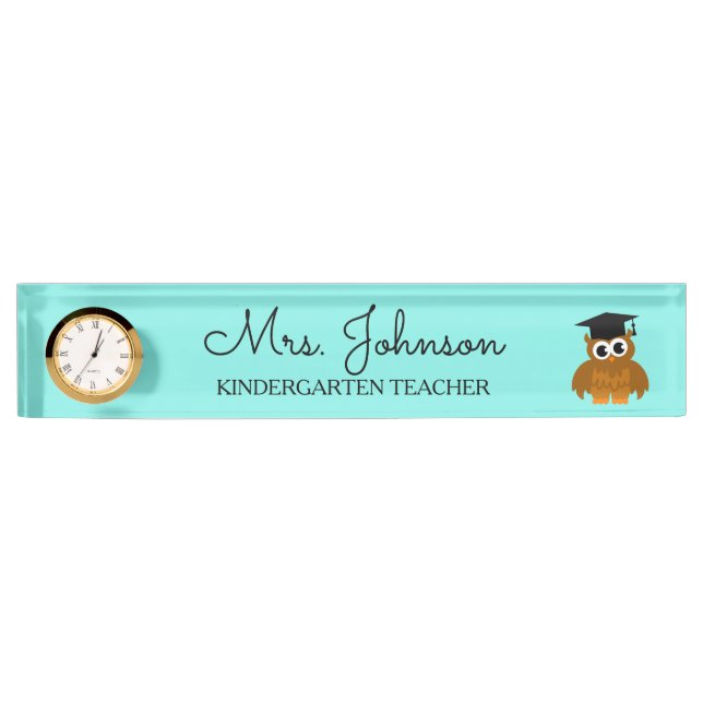 Personalised cute owl kindergarten school teacher nameplate (Front)