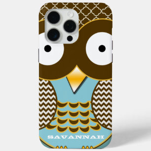 Personalised Cute Owl Moorish Tile and Zig Zag iPhone 15 Pro Max Case
