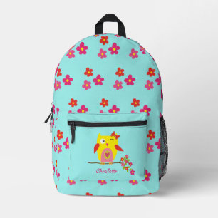 Personalised Cute Owl Yellow Pink Illustration Printed Backpack