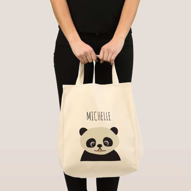 Personalised cute panda bear illustration tote bag (Front (Product))