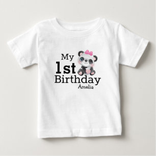 Personalised Cute Panda Girls First Birthday  Baby T-Shirt