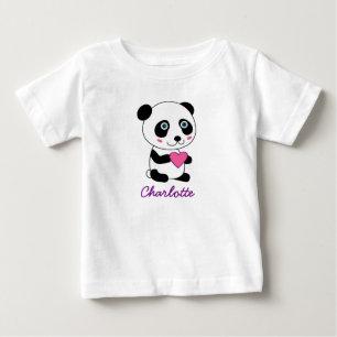 Personalised Cute Panda with a Pink Heart Baby T-Shirt