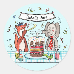 Personalised Cute Party Animals Classic Round Sticker