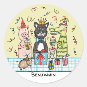 Personalised Cute Party Animals Classic Round Sticker