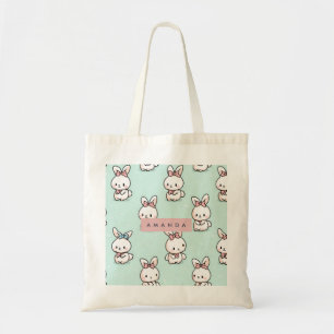 Personalised Cute Pastel Bunny Pattern Tote Bag