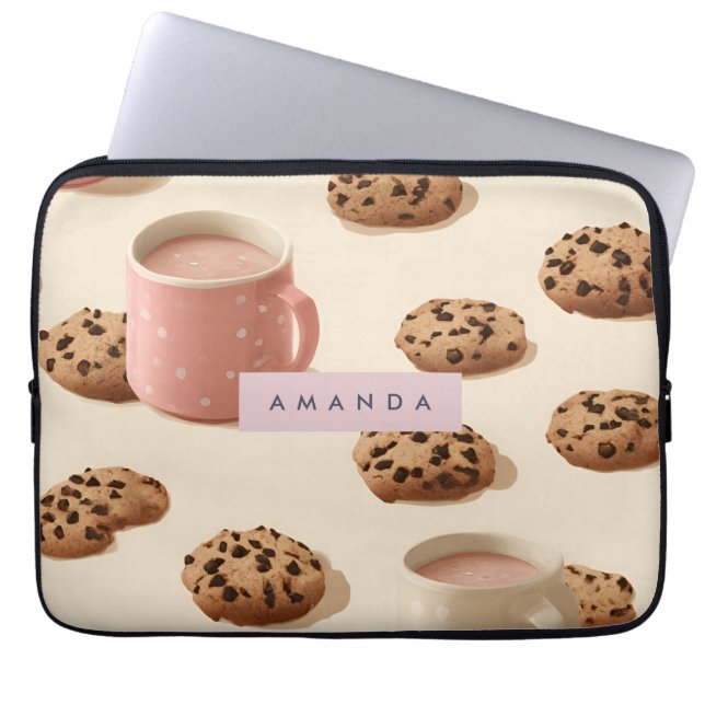 Personalised Cute Pastel Cookies & Milk  Laptop Sleeve (Front)
