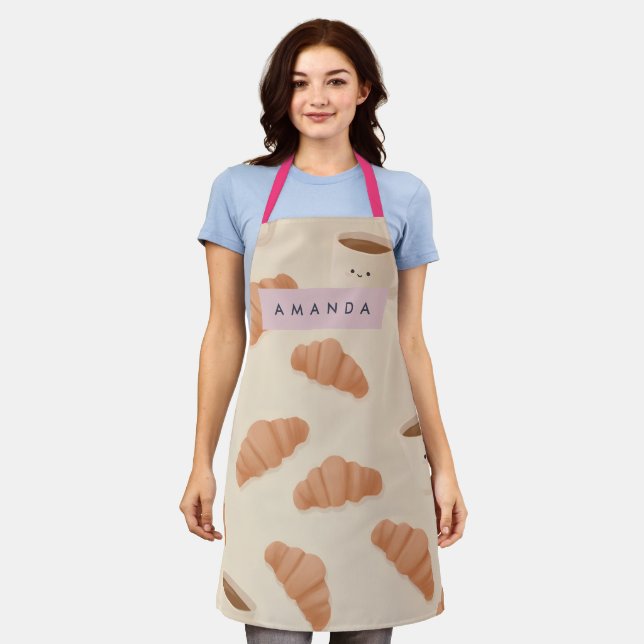 Personalised Cute Pastel Croissant Coffee Apron (Worn)