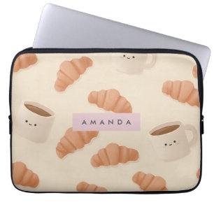 Personalised Cute Pastel Croissant Coffee Laptop Sleeve