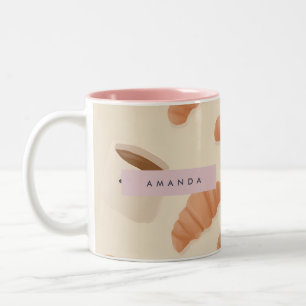 Personalised Cute Pastel Croissant Coffee Two-Tone Coffee Mug