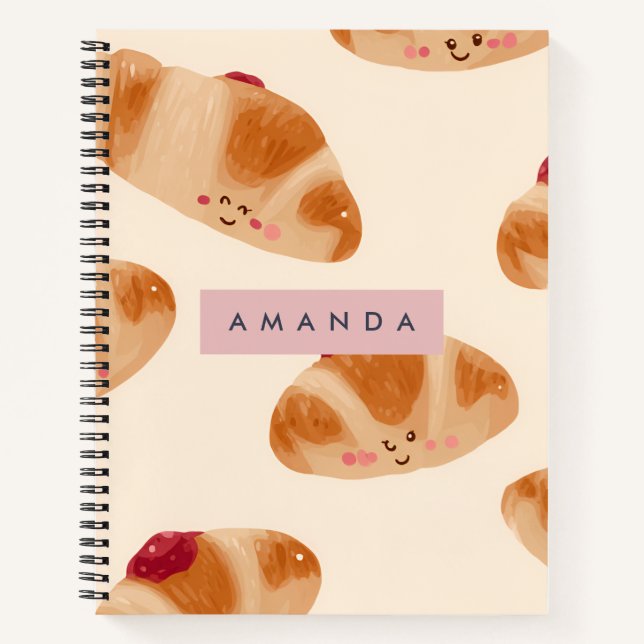 Personalised Cute Pastel Croissant Pattern Notebook (Front)