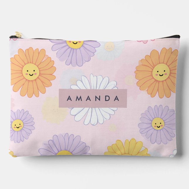Personalised Cute Pastel Daisy Flower Accessory Pouch (Front)