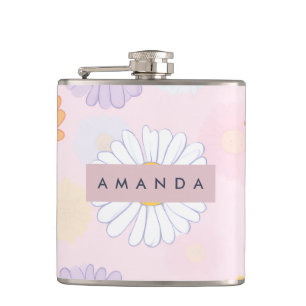 Personalised Cute Pastel Daisy Flower Hip Flask