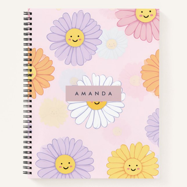 Personalised Cute Pastel Daisy Flower  Notebook (Front)