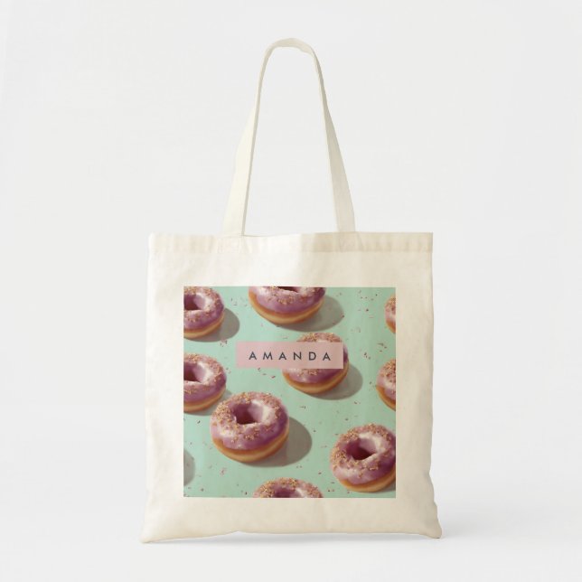 Personalised Cute Pastel Doughnuts & Sprinkles  Tote Bag (Front)