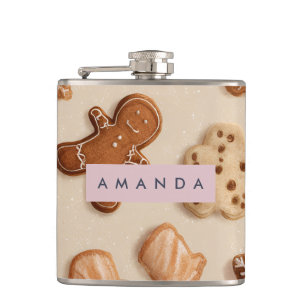 Personalised Cute Pastel Gingerbread Cookie Hip Flask