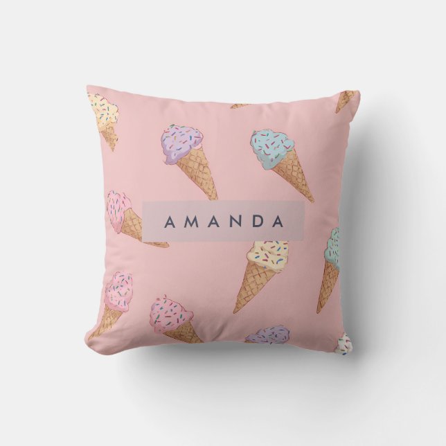 Personalised Cute Pastel Ice Cream Cushion (Front)