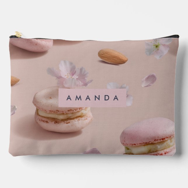 Personalised Cute Pastel Macaron Almond Flower Accessory Pouch (Front)