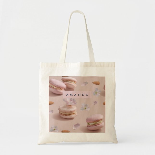 Personalised Cute Pastel Macaron Almond Flower Tote Bag (Front)