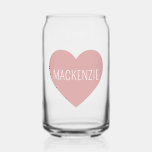 Personalised Cute Pastel Pink Heart Can Glass<br><div class="desc">Personalised Cute Pastel Pink Love Heart Wine Glass</div>