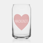 Personalised Cute Pastel Pink Heart Can Glass<br><div class="desc">Personalised Cute Pastel Pink Love Heart Wine Glass</div>