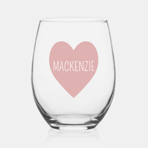Personalised Cute Pastel Pink Heart Stemless Wine Glass