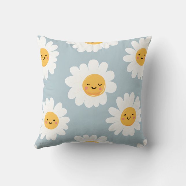Personalised Cute Pastel Smiling Daisy Cushion (Back)