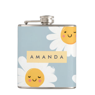 Personalised Cute Pastel Smiling Daisy Hip Flask